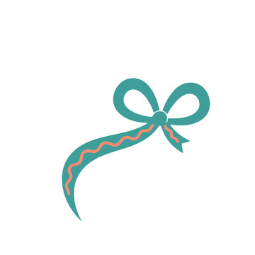 Teal ribbon bow with coral wavy stripe