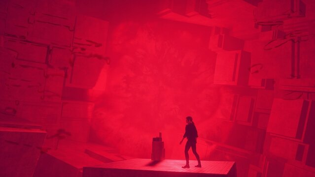 Abstract Red background, geometry, shapes and futuristic environment