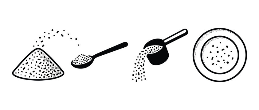 cooking process showing flour pouring from cone scooped with spoon and sifter into bowl
