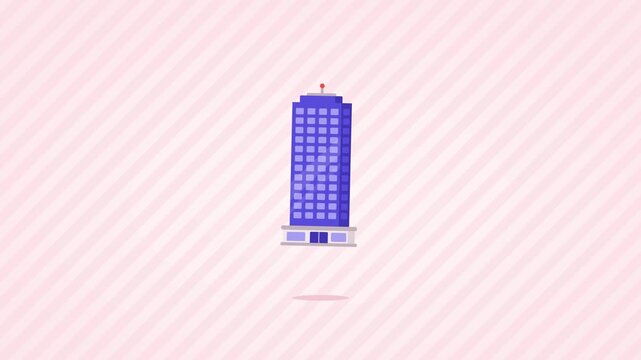 Office skyscraper popping up and floating with sparkles animation