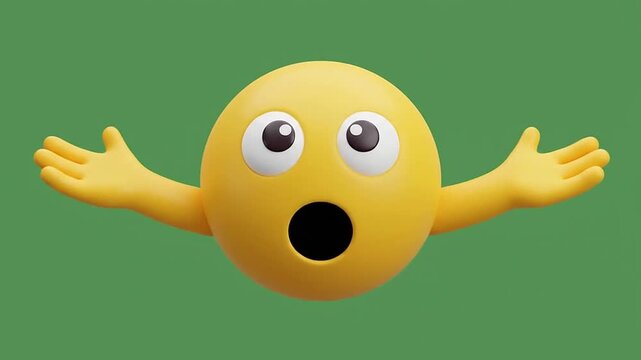 3d emoticon with surprised expression and open mouth on green