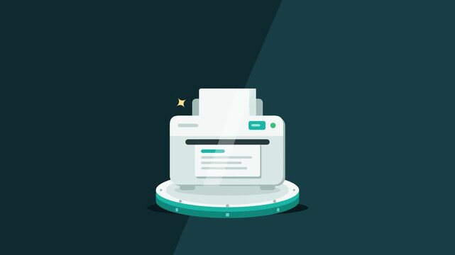 Printer rotating on a turntable, printing concept animation