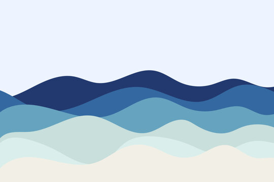 Abstract ocean waves background in blue shades, minimalist vector illustration of sea layers