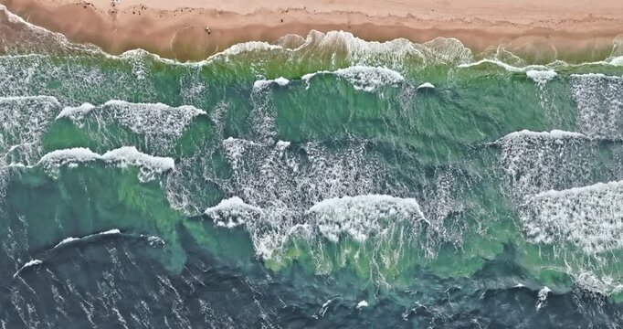 Rough summer seas and stormy Baltic waters off coast, Poland.