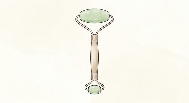 A minimal line art illustration of a jade face roller massage tool
