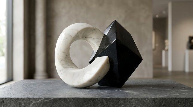 Abstract marble sculpture in modern gallery
