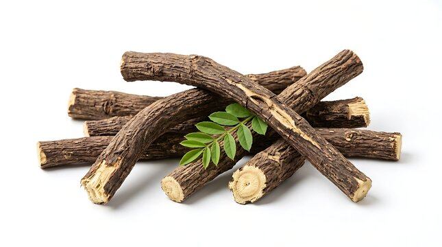 Licorice root sticks isolated on white background