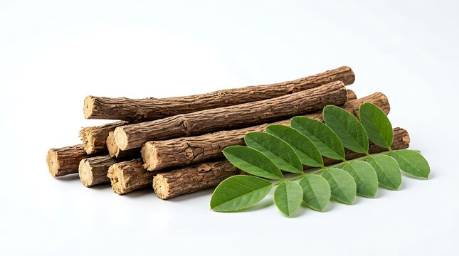 Licorice root sticks isolated on white background