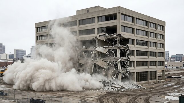 Controlled demolition of a large office building