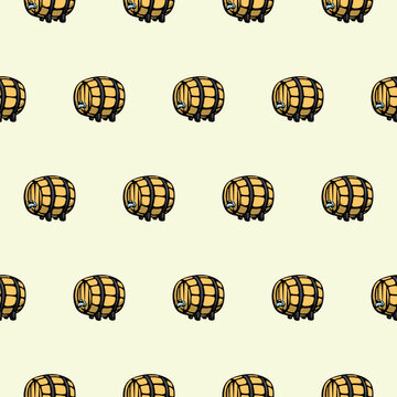 Beer barrel seamless pattern for Oktoberfest. Hand drawn doodle background for brewery packaging, pub menus and rustic festival merchandise. Vector illustration.