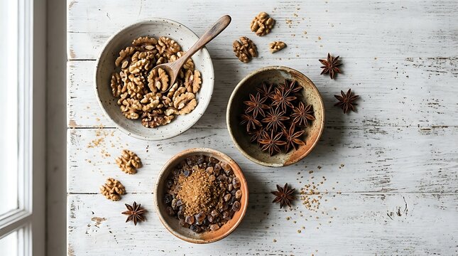 Walnuts, star anise and brown sugar