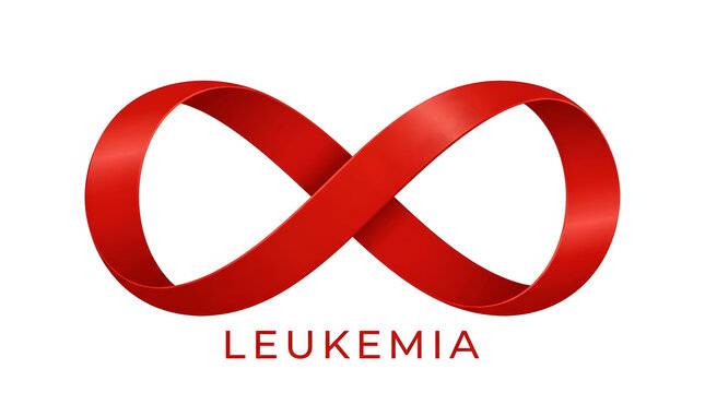 Red leukemia awareness ribbon symbol with text