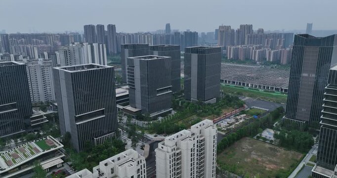 Aerial footage of counstruction site in Chengdu city, China 