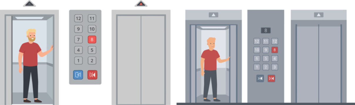 Elevator interior with numbered buttons and a waiting man vector illustration lift cabin numeric floor