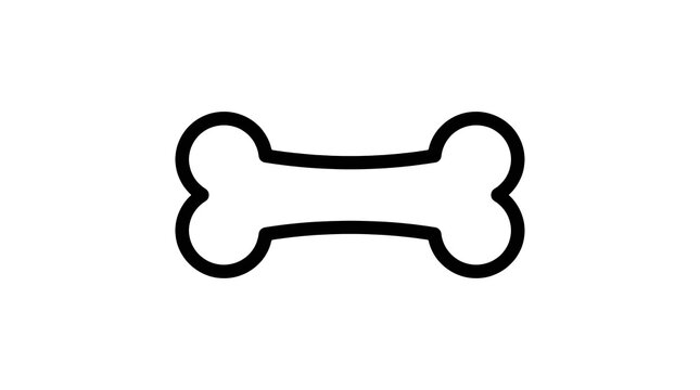 Simple black outline vector icon of a classic dog bone shape with rounded ends and a narrow center, rendered in a clean minimalist flat style isolated on a solid white background graphic design