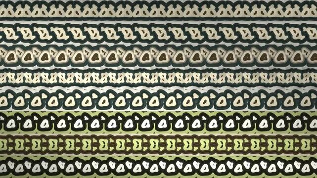 Seven Frieze Symmetry Groups Relaying Across Stacked Ornament Registers Geometric Border Seamless Loop in rich green tones