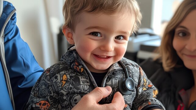 Doctor examining a baby with a stethoscope.