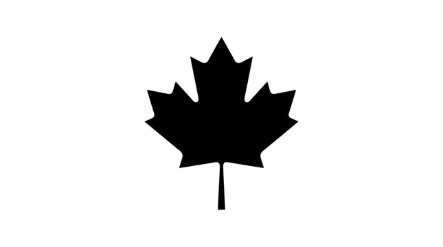 A simple, elegant black silhouette of a maple leaf on a white background, perfect for autumn themes, Canadian designs, and nature concepts.