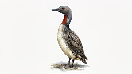Obraz premium Red-Throated Loon Standing Upright in Watercolor Style on White Background