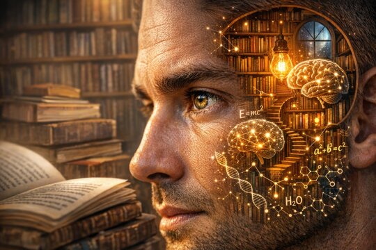 A person deep in thought, imagining scenarios from the pages of a book