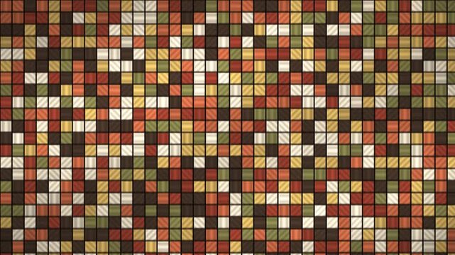 Ceramic Tile Wall Shuffling by Whole Row and Column Slides, Seamless Loop Motion Background in vibrant orange tones