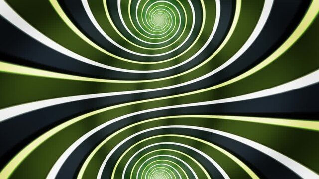 Twin Spiral Eyes Merging Into One Glowing Core and Splitting on a New Axis, Nested Arc Ribbons Seamless Loop in vibrant slate tones