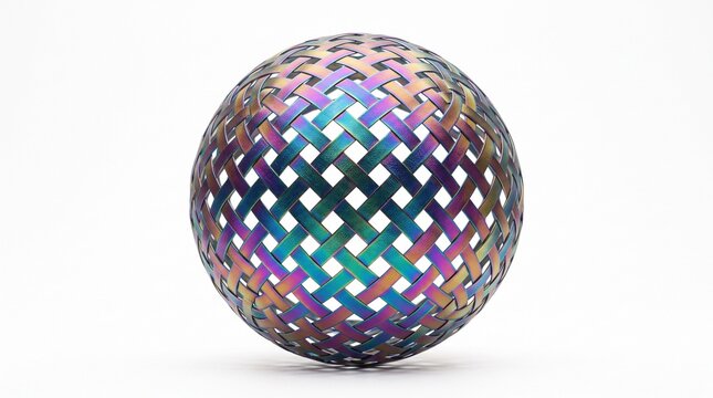 Iridescent Woven Lattice Sphere Isolated on White