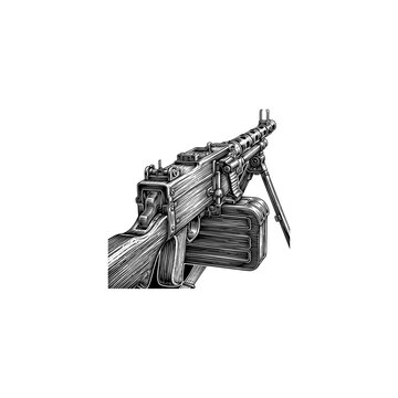 Engraved Machine gun woodcut style with fine details sketch engraving vector