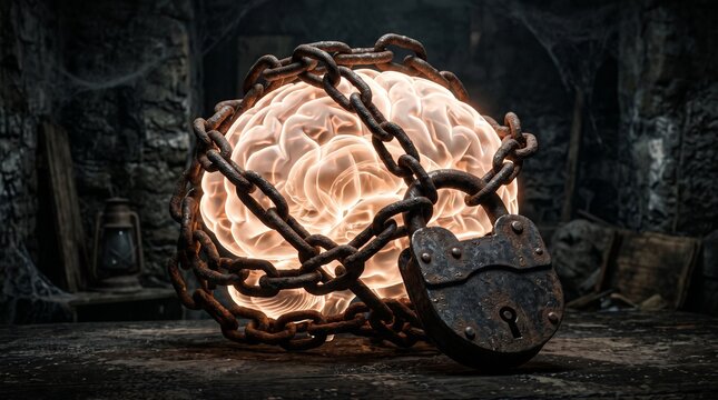 Padlock Securing Glowing Brain