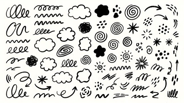 Whimsical hand-drawn organic doodle elements collection.