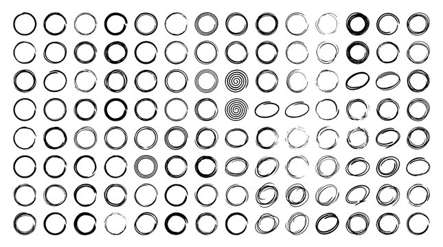Hand-drawn grunge circles and ovals vector set.