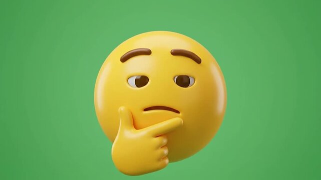 3d thinking emoticon animated on green background