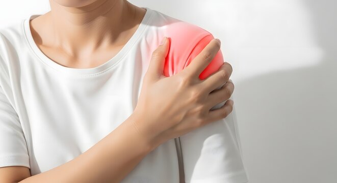 Localized Shoulder Pain and Arm Joint Inflammation Healthcare Concept
