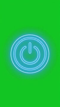 Minimalist glowing blue power button turning on green screen motion graphic, ai generated