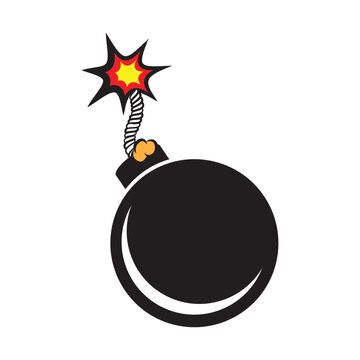 Bomb illustrated with a lit fuse ready to explode in black and red colors against a white background.