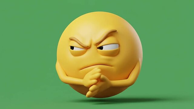 Angry 3d emoticon with suspicious and scheming facial expressions
