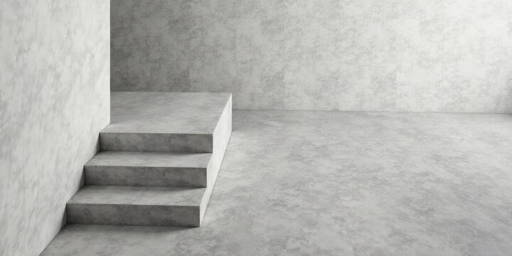 Minimalist Concrete Architecture A Simple Platform and Steps Against a Textured Wall