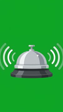 Minimalist hotel service bell ringing with sound waves green screen motion graphic, ai generated