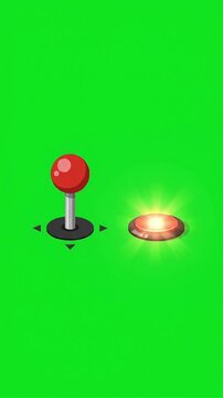 Minimalist arcade joystick and glowing push button green screen motion graphic, ai generated