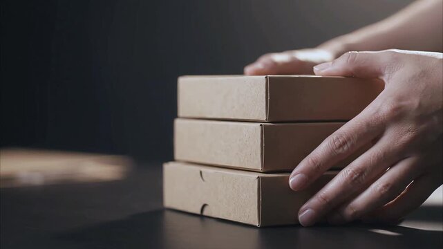 Cardboard box stack stacking hand delivery shipping package parcel courier service ecommerce
