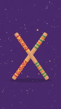 Minimalist traditional dance sticks with glowing sparkles motion graphic, ai generated