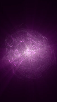 Purple glowing energy sphere made of particles and light trails, creating a mysterious futuristic abstract background.