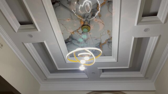 Modern Gypsum Drop Ceiling Design with Elegant Chandelier Lights