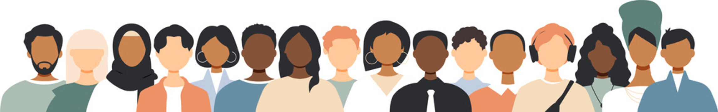 Different people stand side by side together.