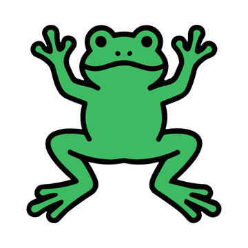 Cartoon Green Frog With Wide Eyes And Open Mouth Raised Legs And Arms