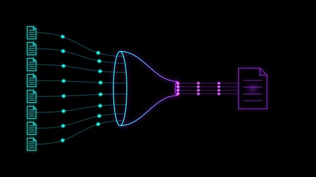 Data integration funnel merging multiple sources into a digital file