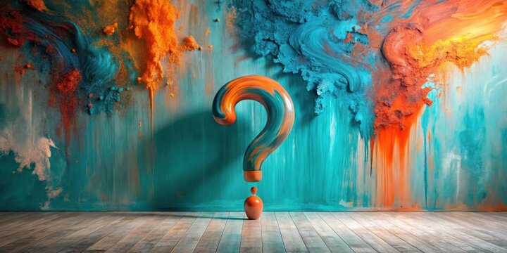 Intriguing Abstract Question Mark Sculpture in a Room with a Vivid, Textured Wall