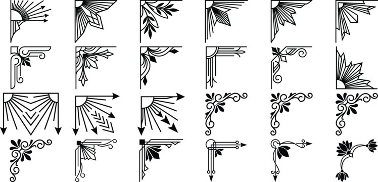 Decorative corner ornaments with intricate feather and floral design elements