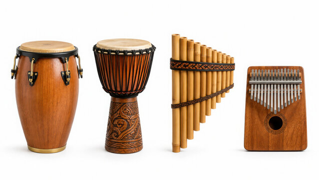 Collection of traditional ethnic musical instruments set
