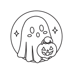 Fototapeta premium Cute Halloween Ghost Holding Jack O Lantern Avatar